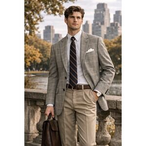 Savile Row Sports‎ Coat Men's 38 R Guy Dormeuil Executive Club Plaid Windowpane